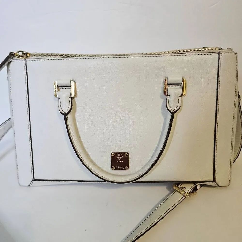MCM bag, white leather, crossbody/shoulder.